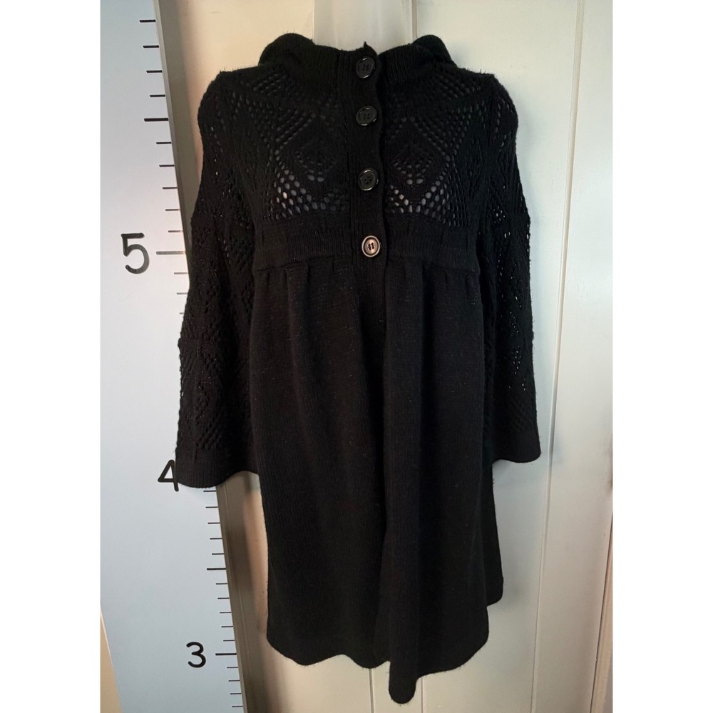 Chelsea & Theodore Black Goth Crochet Open Weave‎ Cardigan Hoodie Sweater Small